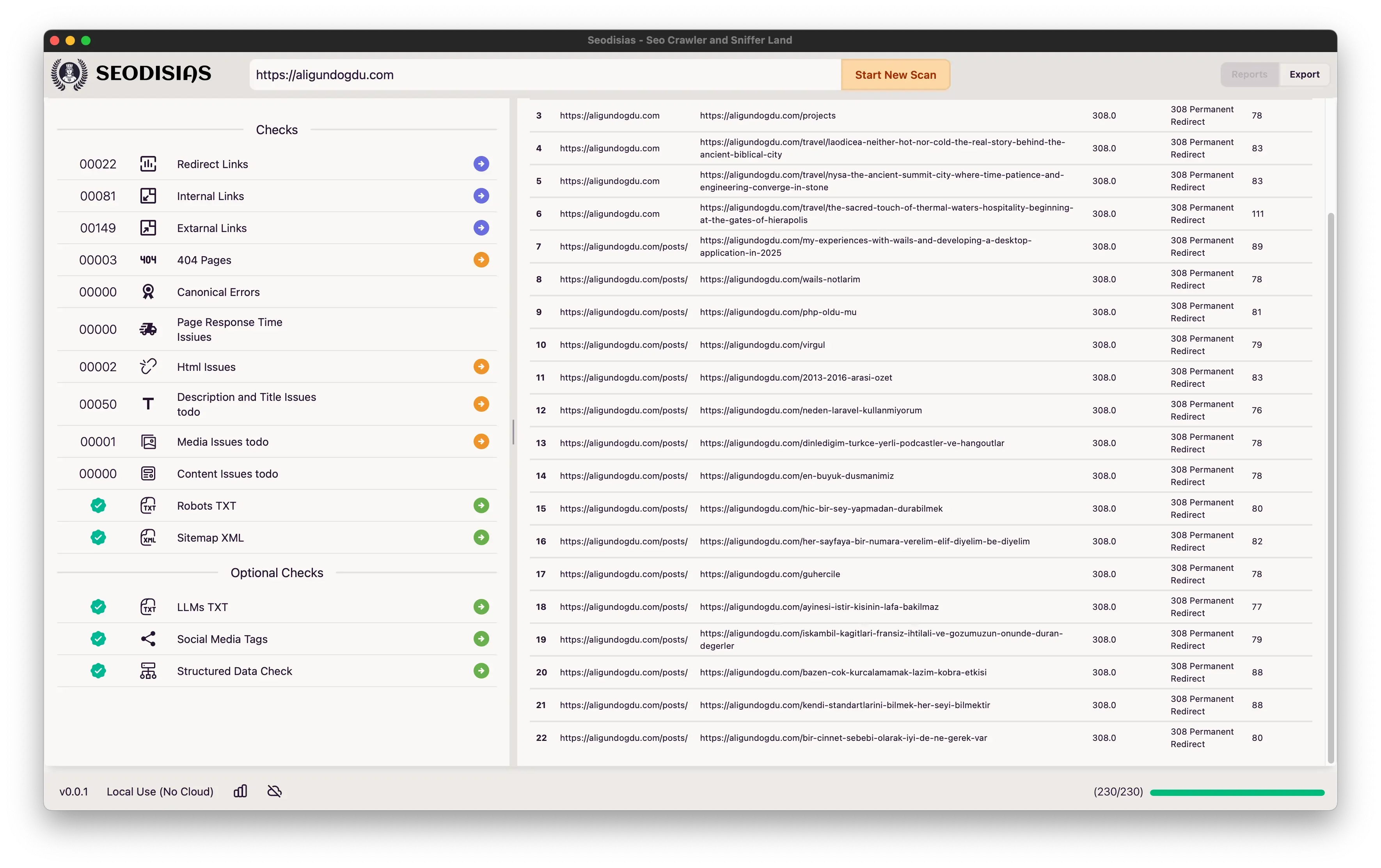 Free Seo Crawler App UI Screenshot