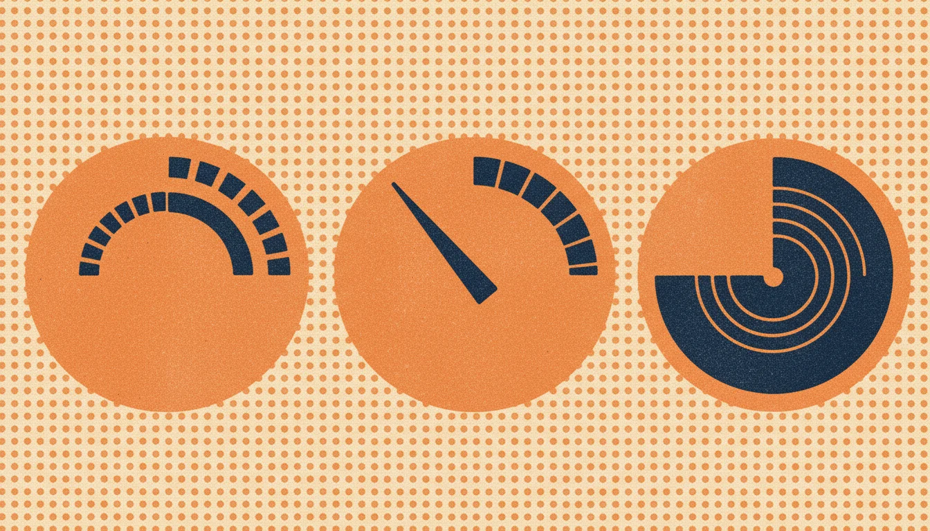 Risograph retro illustration showing the three Core Web Vitals metrics as orange clocks against a halftone grid