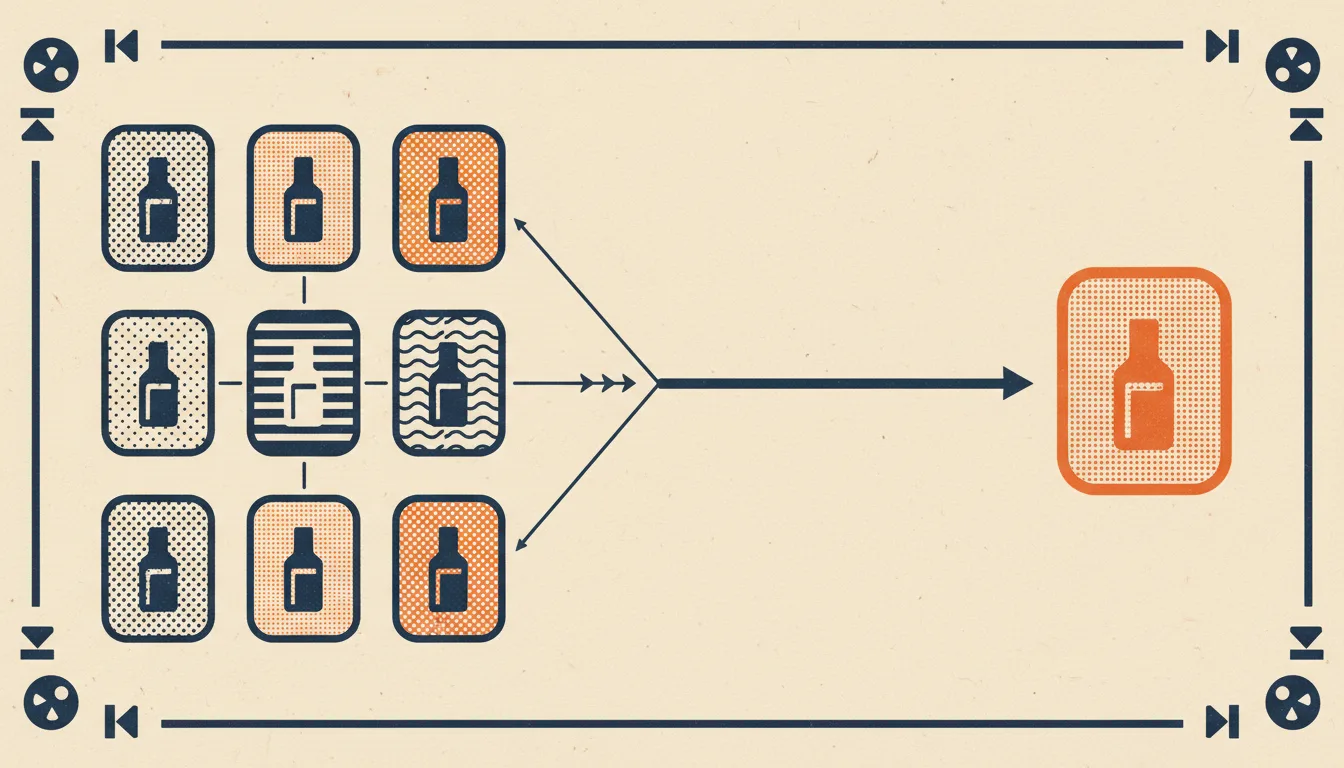 Multiple product variants converging through canonical consolidation into a single master card