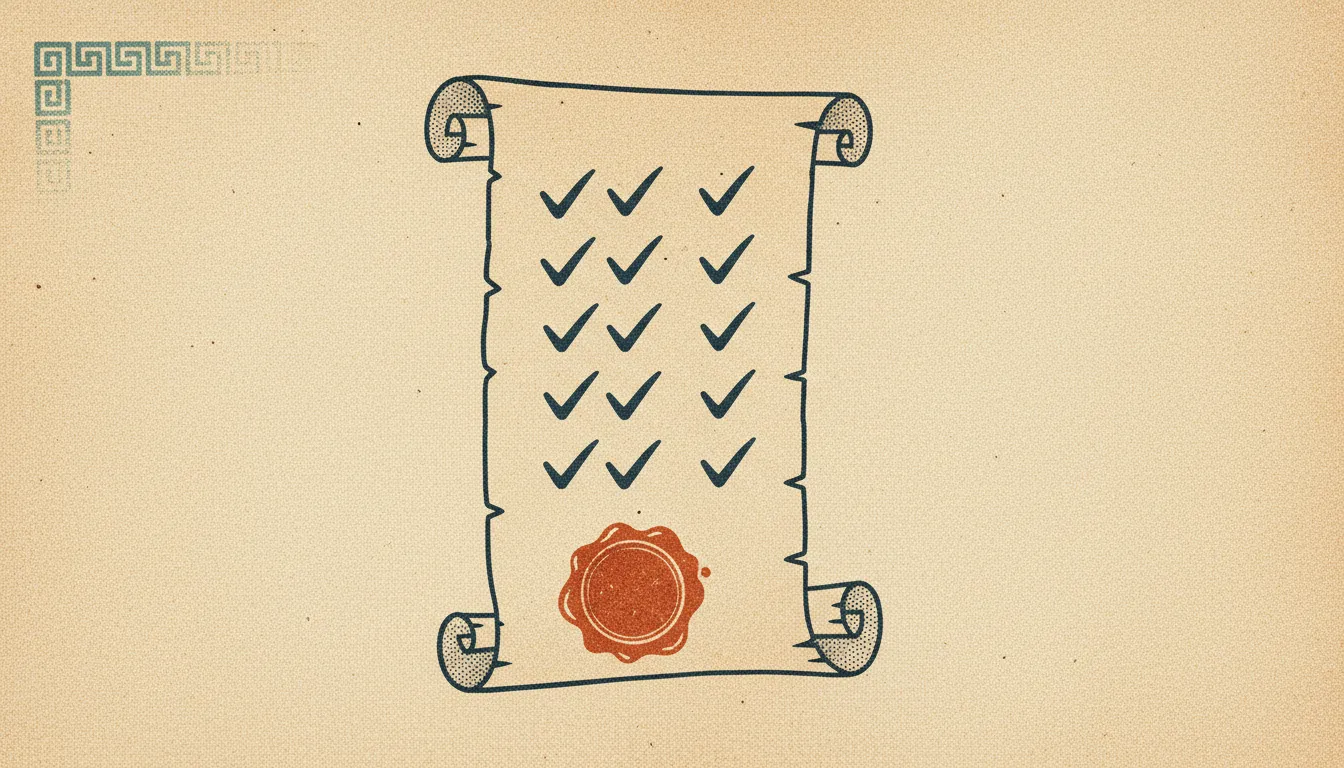 Risograph and antique illustration of an old parchment scroll being stamped with a wax seal at the bottom, suggesting a launch day completion ritual